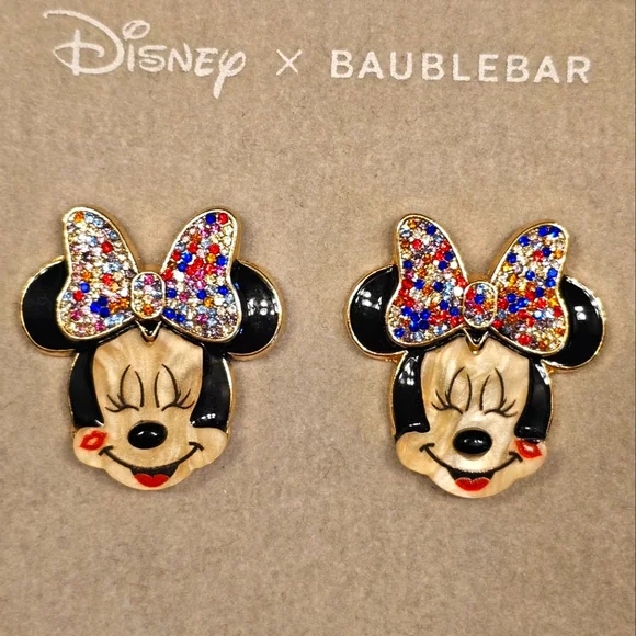 NWOT WOMEN'S DISNEY X BAUBLEBAR MINNIE MOUSE KISS MULTICOLOR STUD EARRINGS - Picture 3 of 11